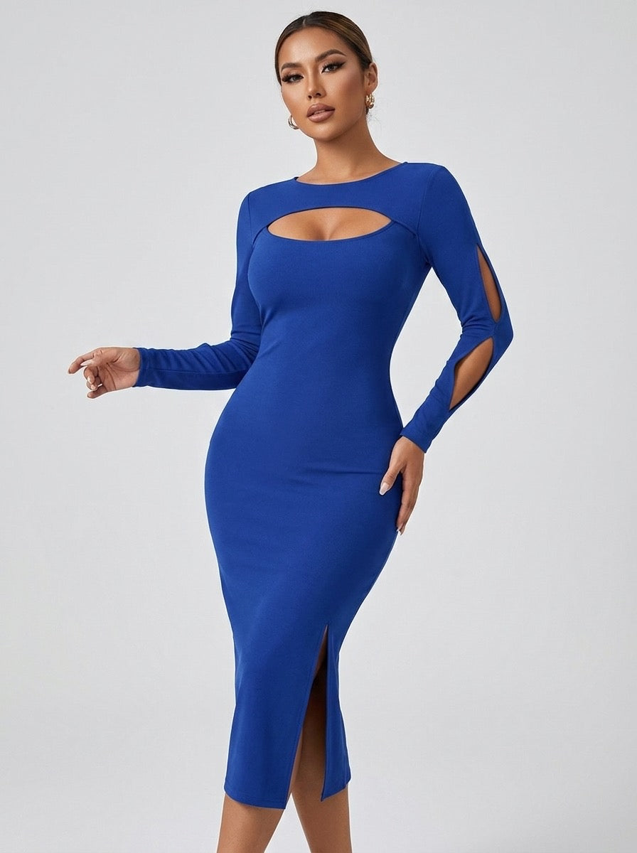 Mietta Cutout-Sleeve Bodycon Midi Dress on model