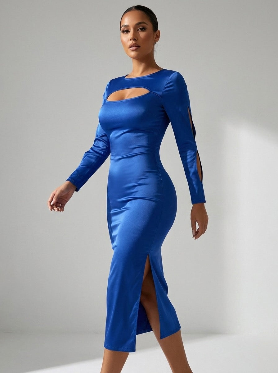 Mietta Cutout-Sleeve Bodycon Midi Dress on model