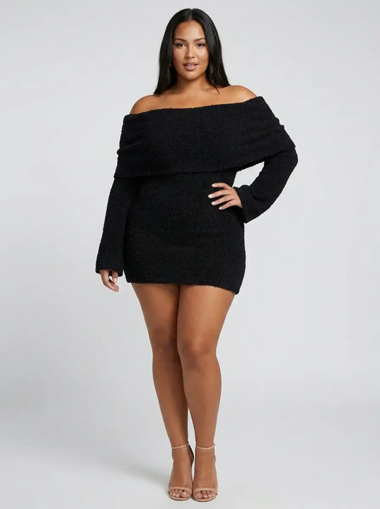 Mila Off-Shoulder Knit Mini Dress on model