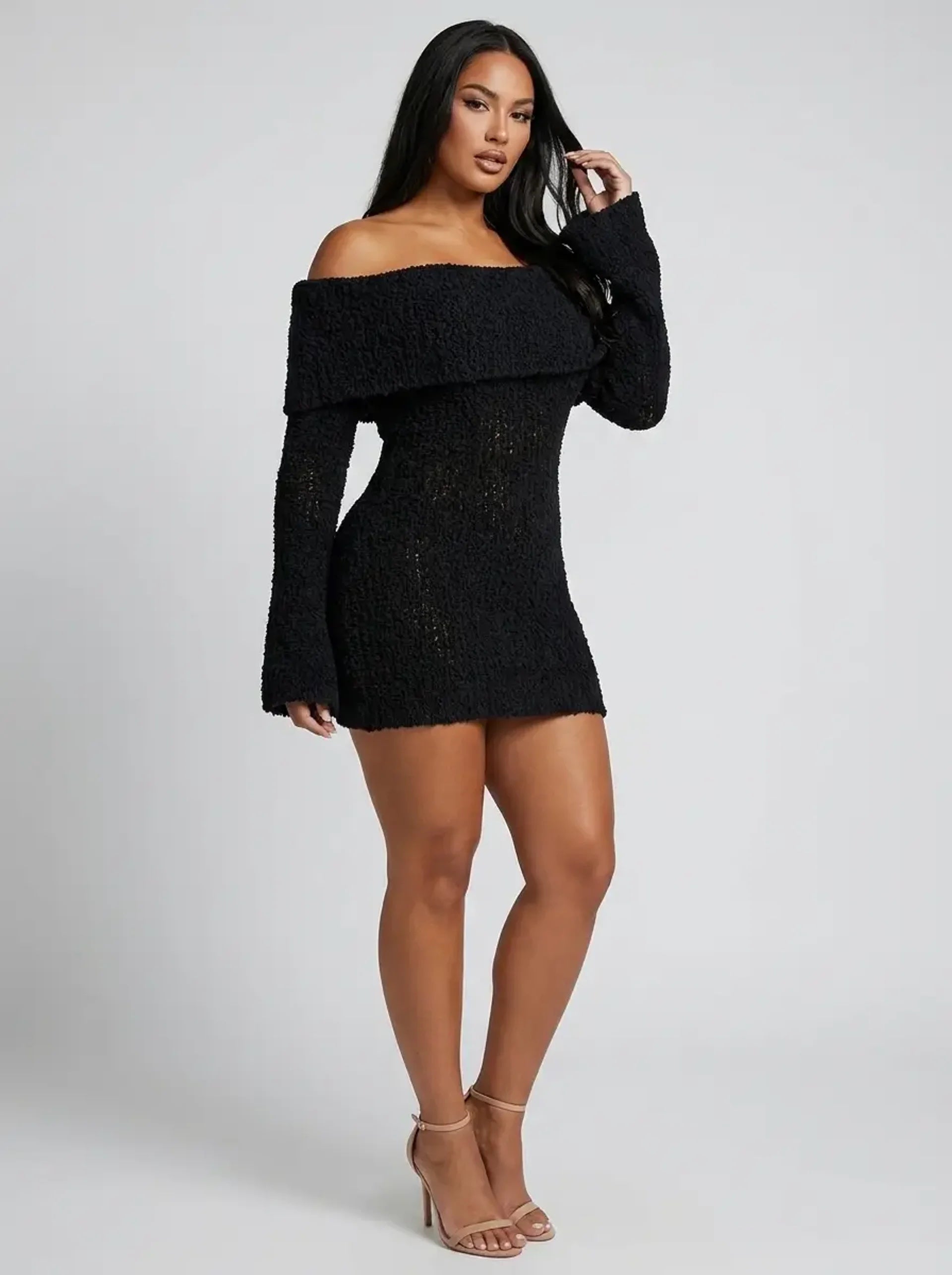 Mila Off-Shoulder Knit Mini Dress on model