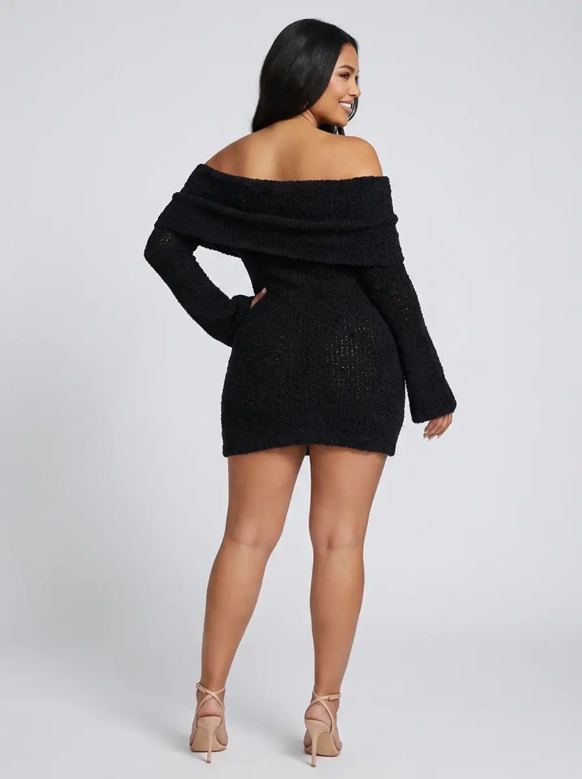 Mila Off-Shoulder Knit Mini Dress on model