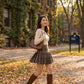 Mirabella Pleated Plaid Skirt on model