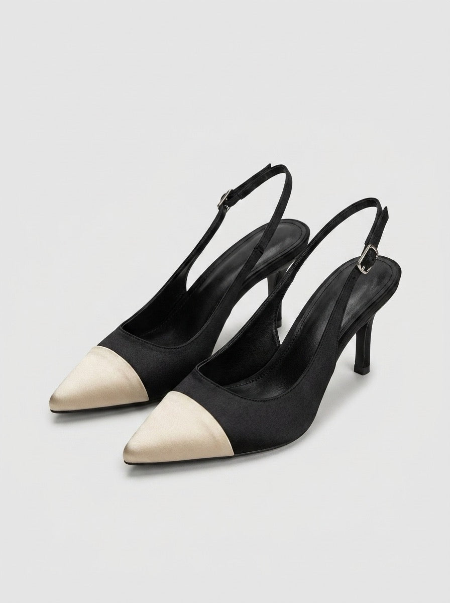 Modesta Pointed-Toe Slingback Heels on model