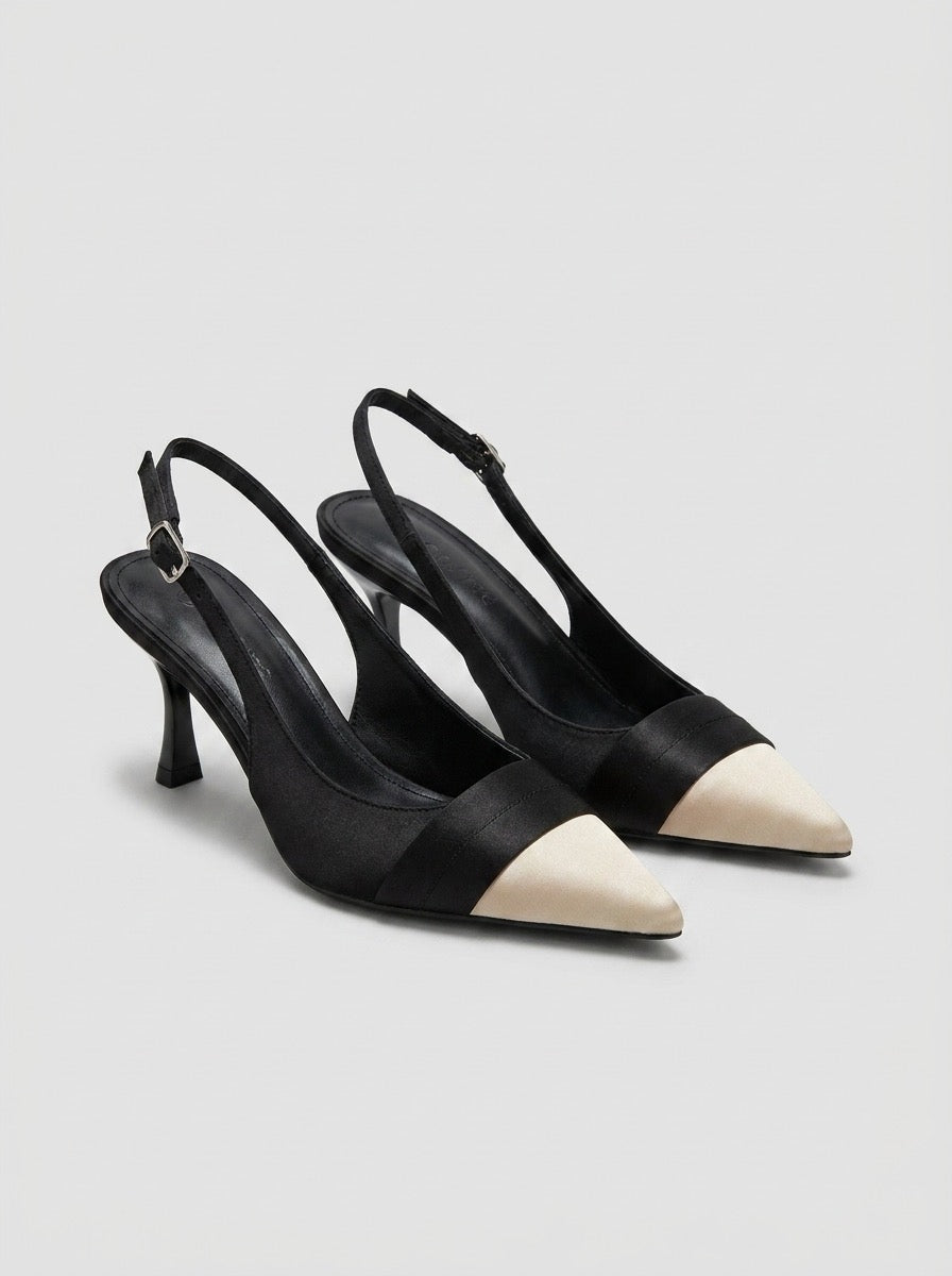 Modesta Pointed-Toe Slingback Heels on model