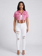Morena Cropped Denim Jacket on model