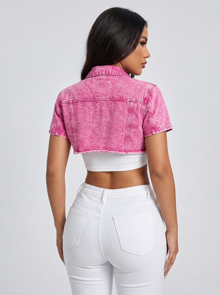 Morena Cropped Denim Jacket on model