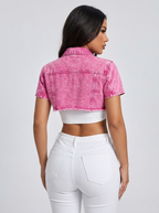 Morena Cropped Denim Jacket on model