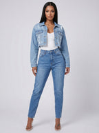 Nadia Cropped Denim Jacket on model