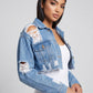 Nadia Cropped Denim Jacket on model