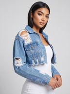 Nadia Cropped Denim Jacket on model