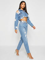 Nadia Cropped Denim Jacket on model