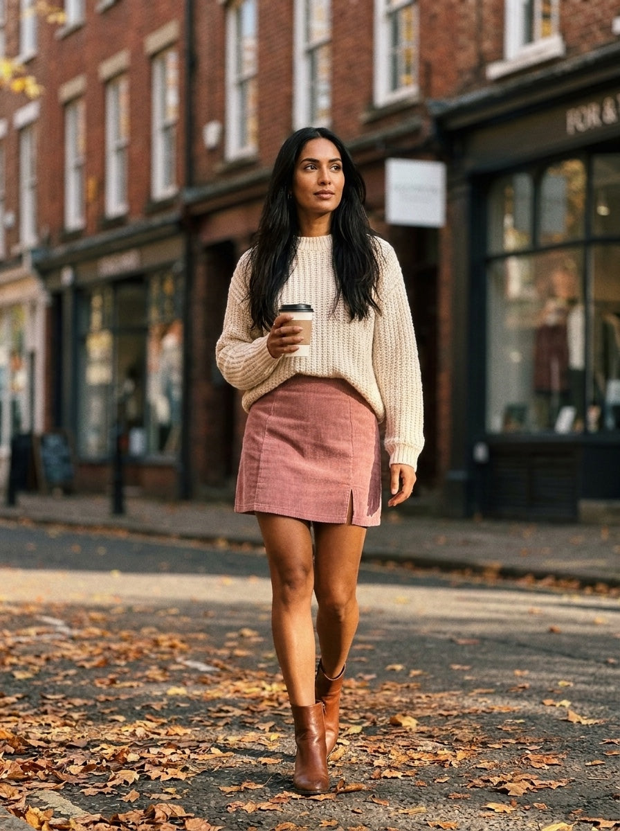 Nicoletta Corduroy Mini Skirt on model