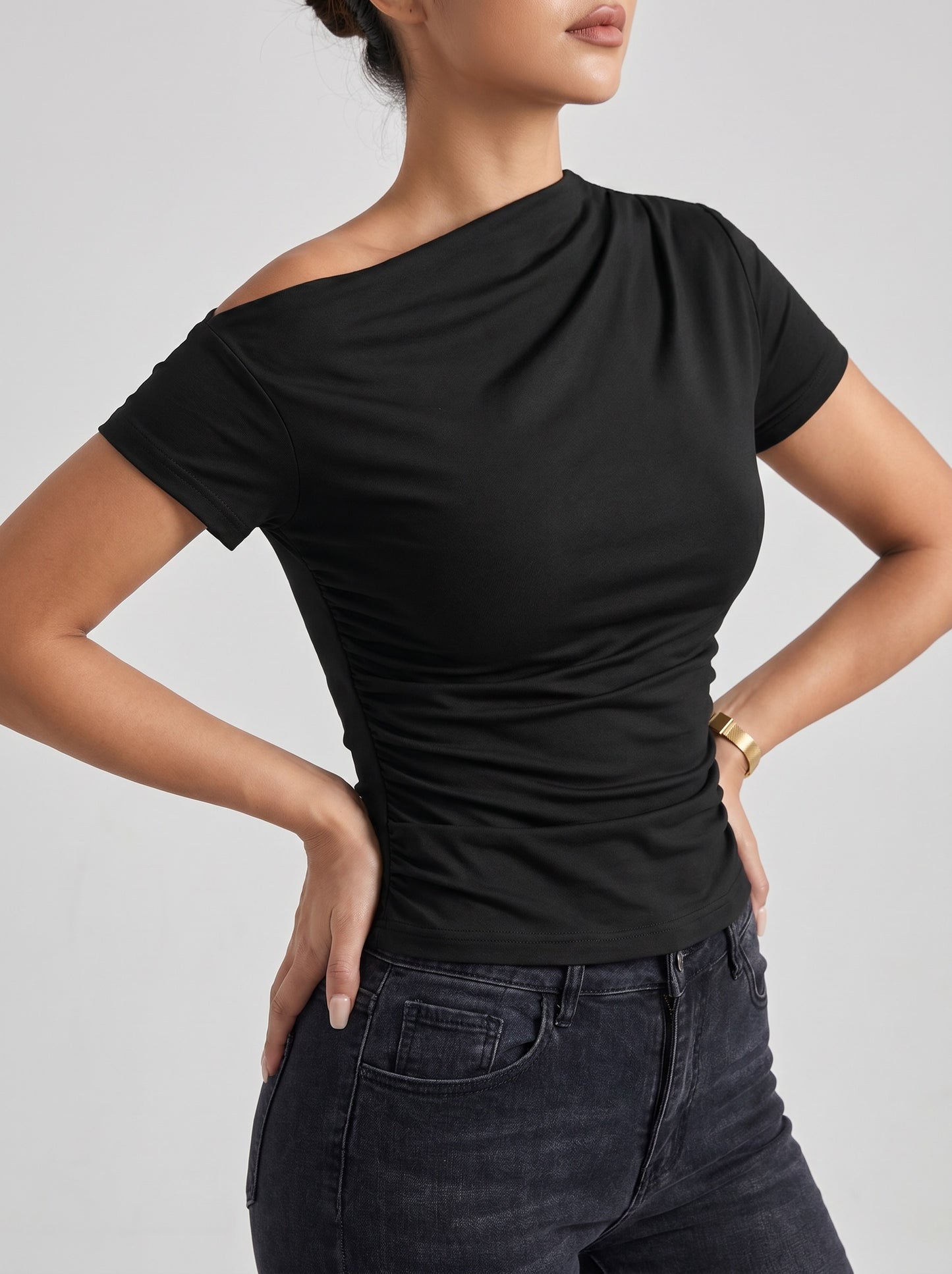Noemi One-Shoulder Top on model