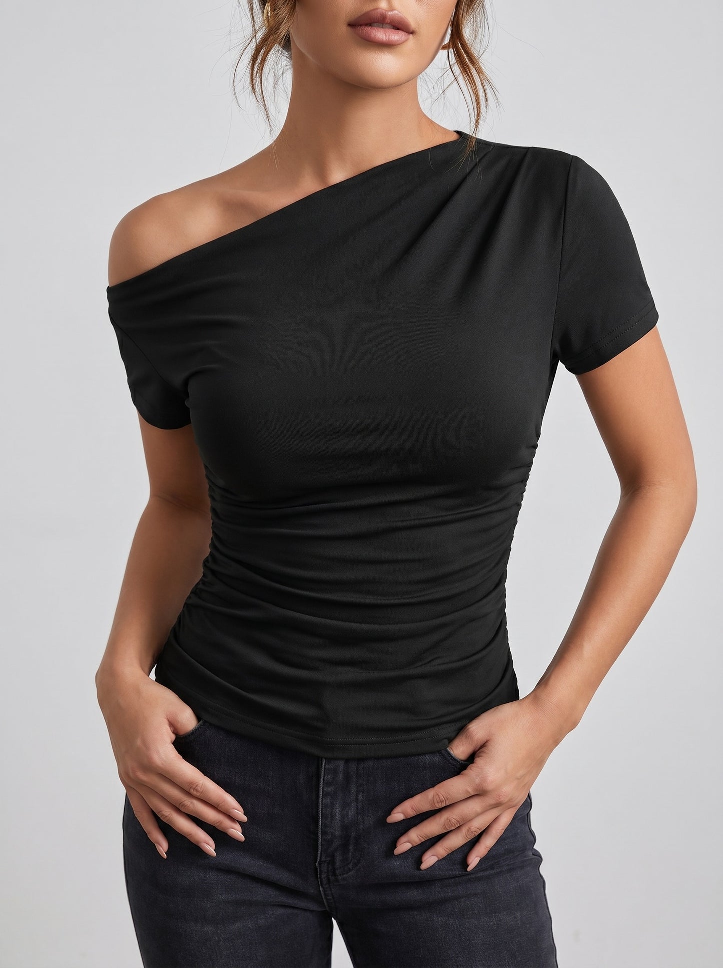 Noemi One-Shoulder Top on model