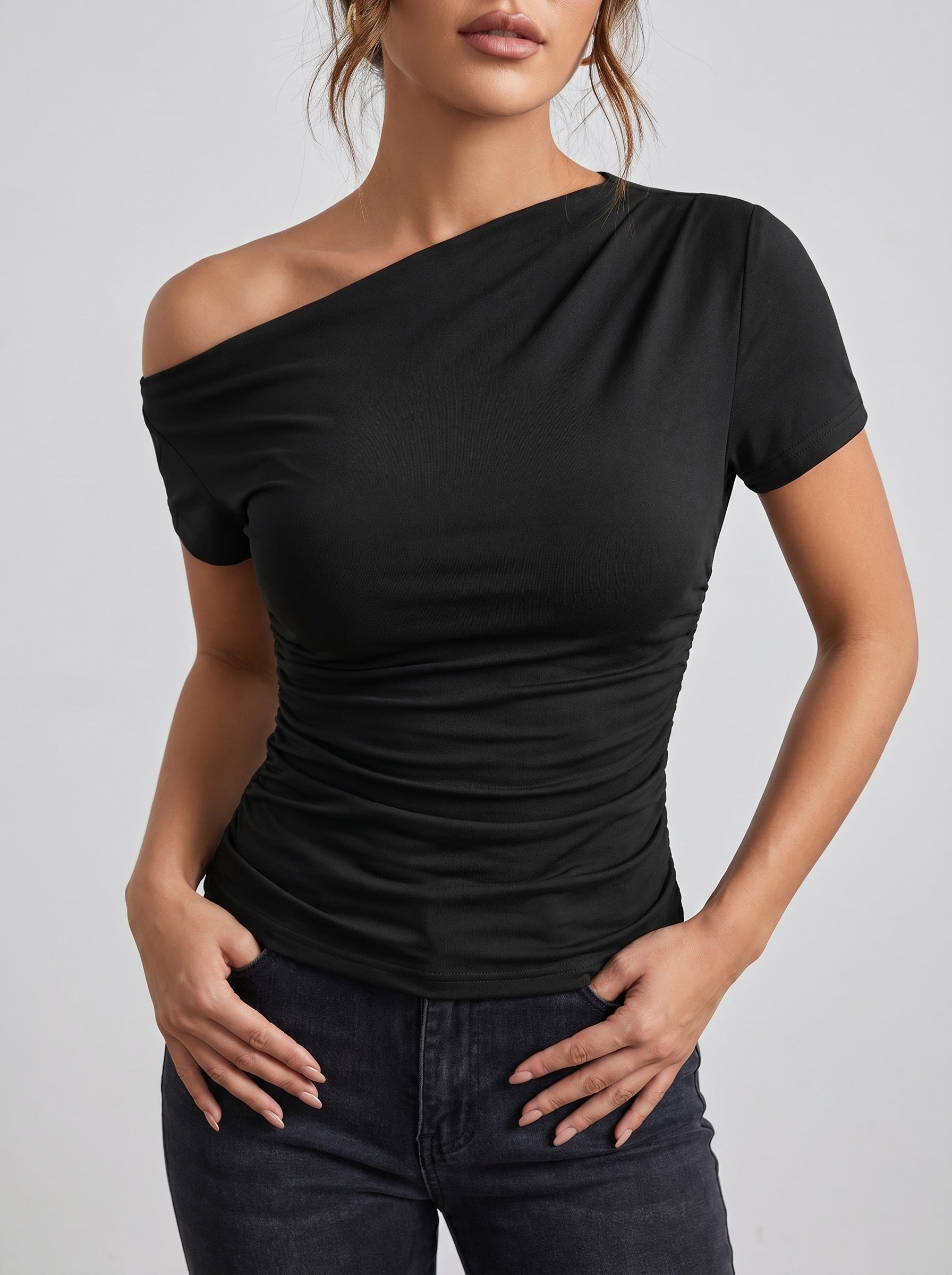 Noemi One-Shoulder Top on model