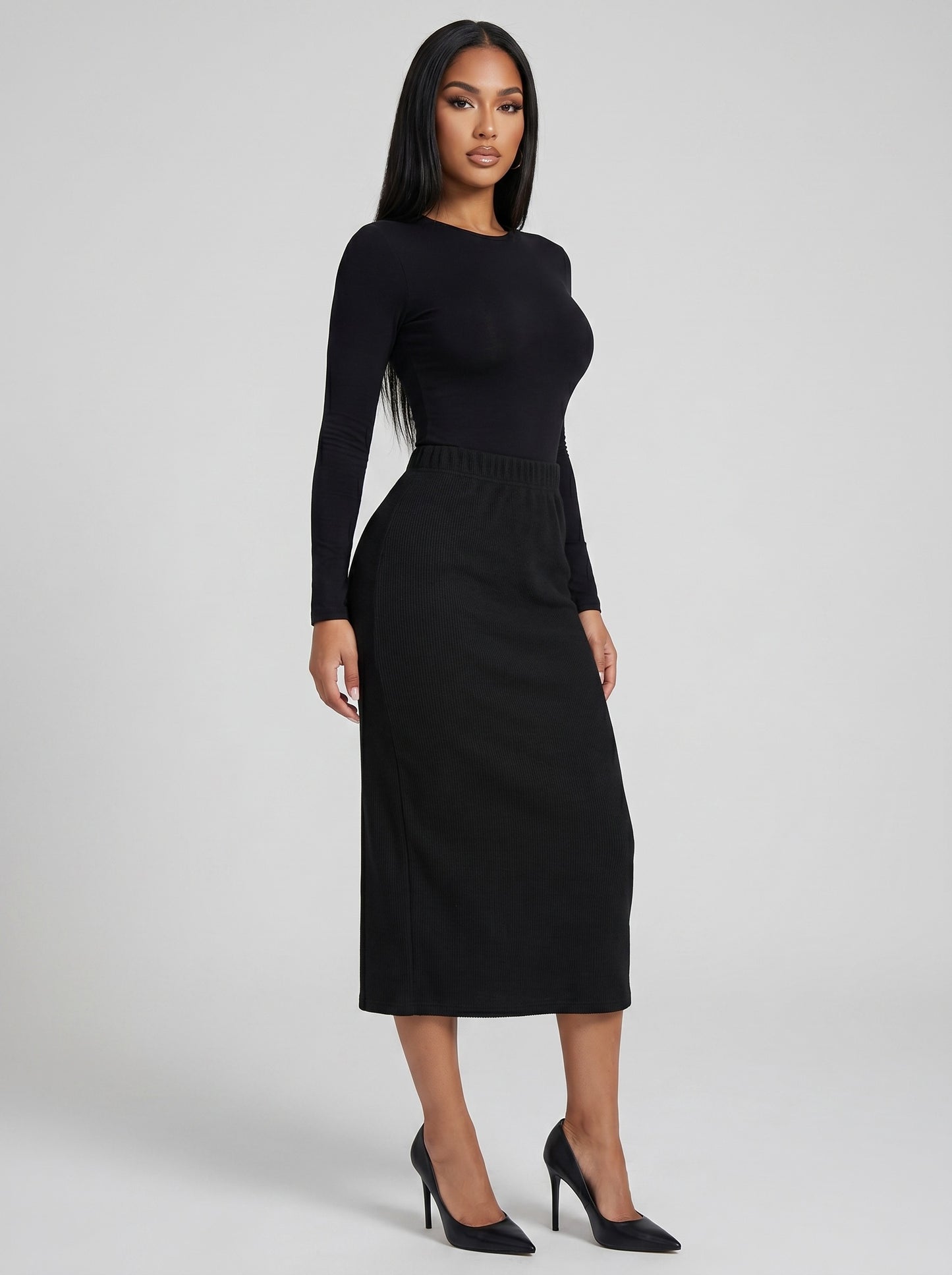 Nora Knit Midi Skirt on model