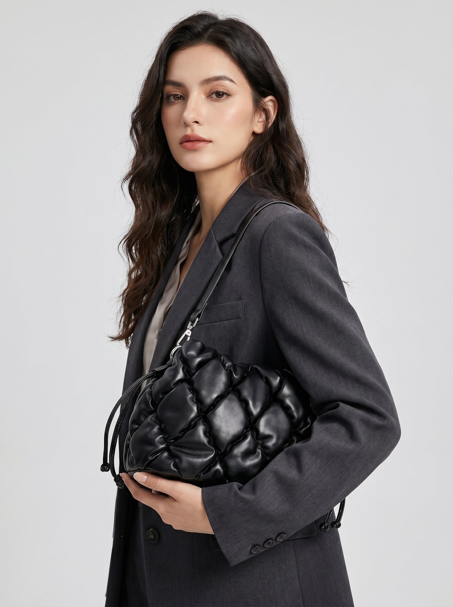 Nuvola Quilted Pillow Shoulder Bag on model