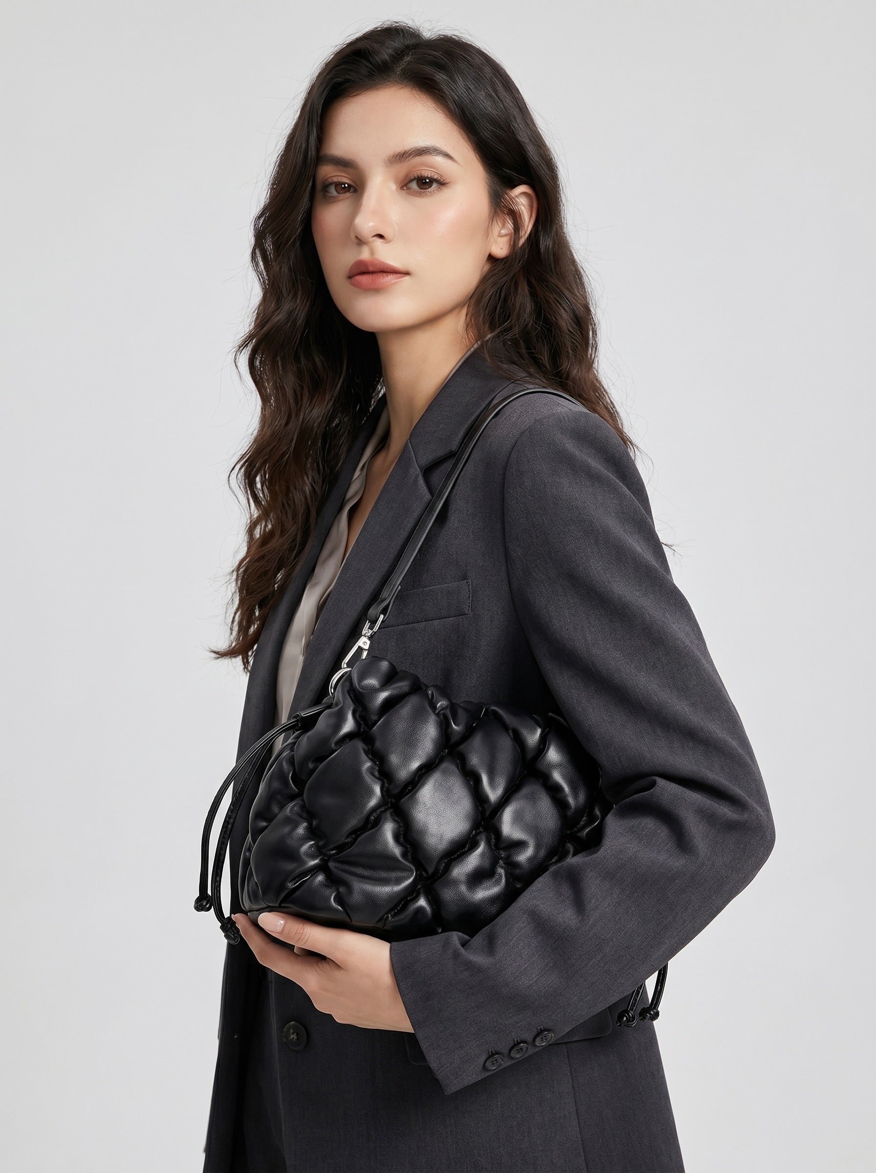 Nuvola Quilted Pillow Shoulder Bag on model
