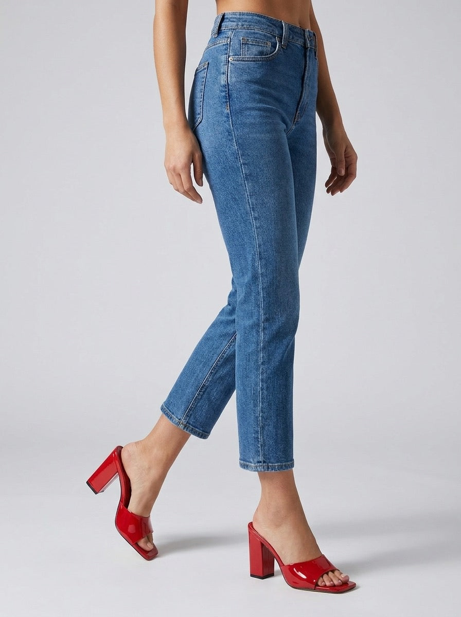 Ofelia Patent Block-Heel Square-Toe Mules on model