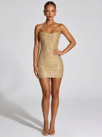 Ondella Sequin Strapless Bandeau Bodycon Mini Dress on model