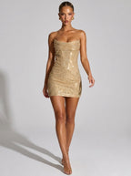 Ondella Sequin Strapless Bandeau Bodycon Mini Dress on model