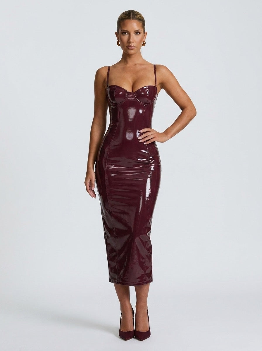 Ornella Patent Bustier Midi Dress on model