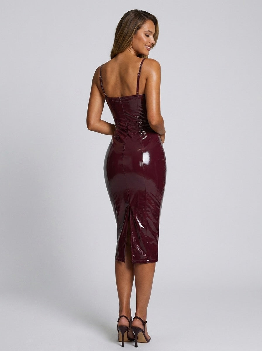Ornella Patent Bustier Midi Dress on model