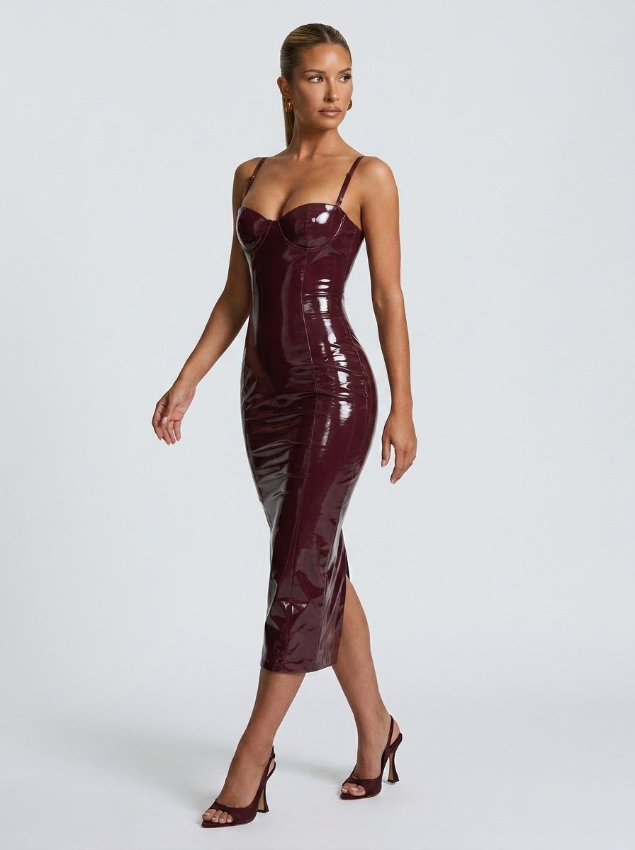 Ornella Patent Bustier Midi Dress on model