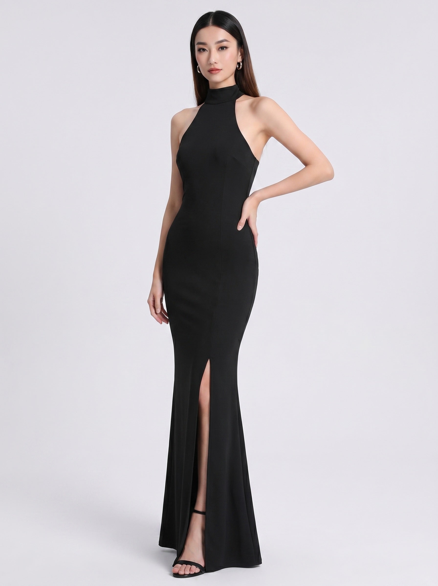 Ottavia Halter Maxi Gown on model