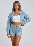 Pellegrina Cropped Studded Denim Jacket on model