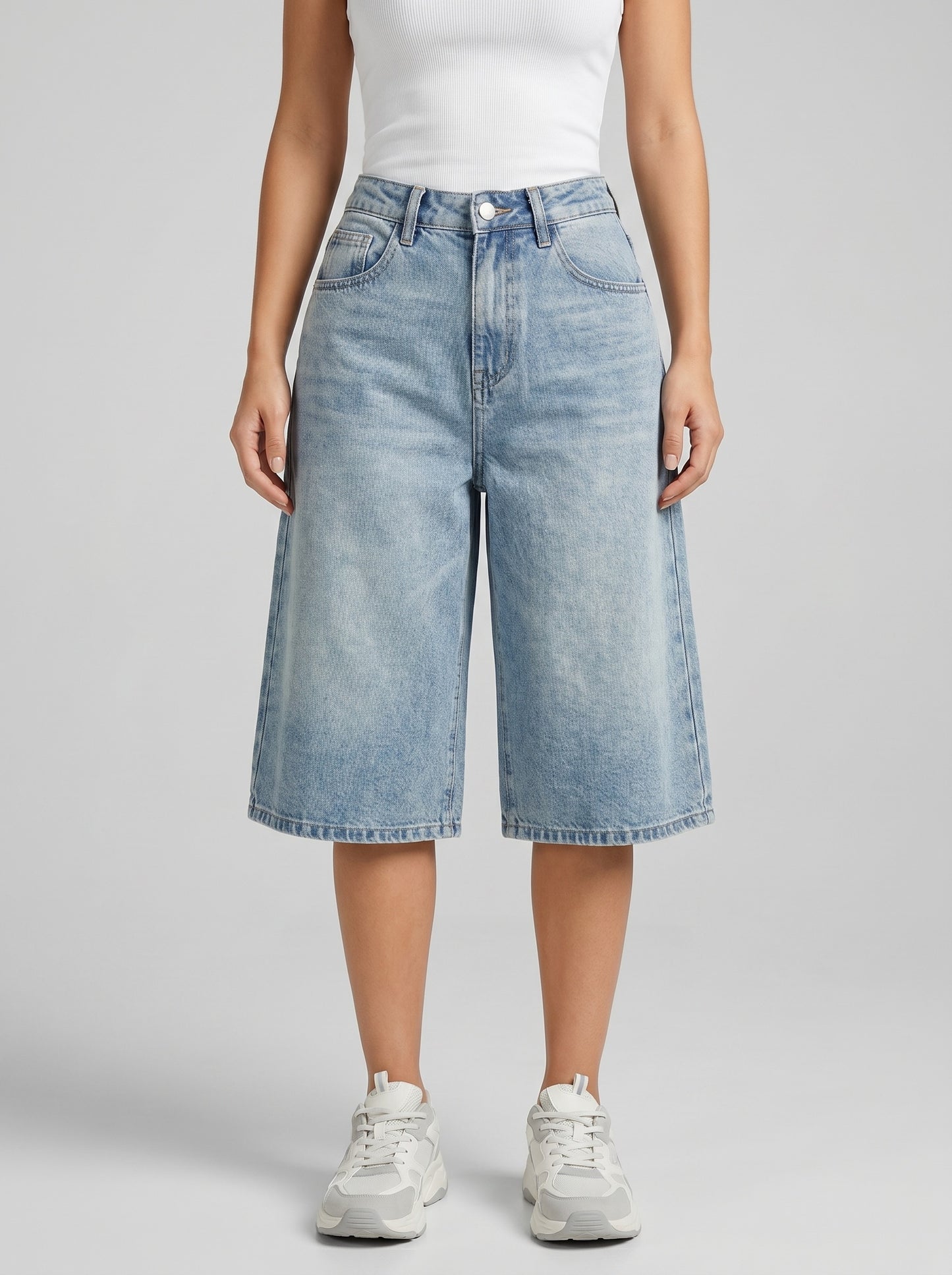 Penelope Denim Jorts on model