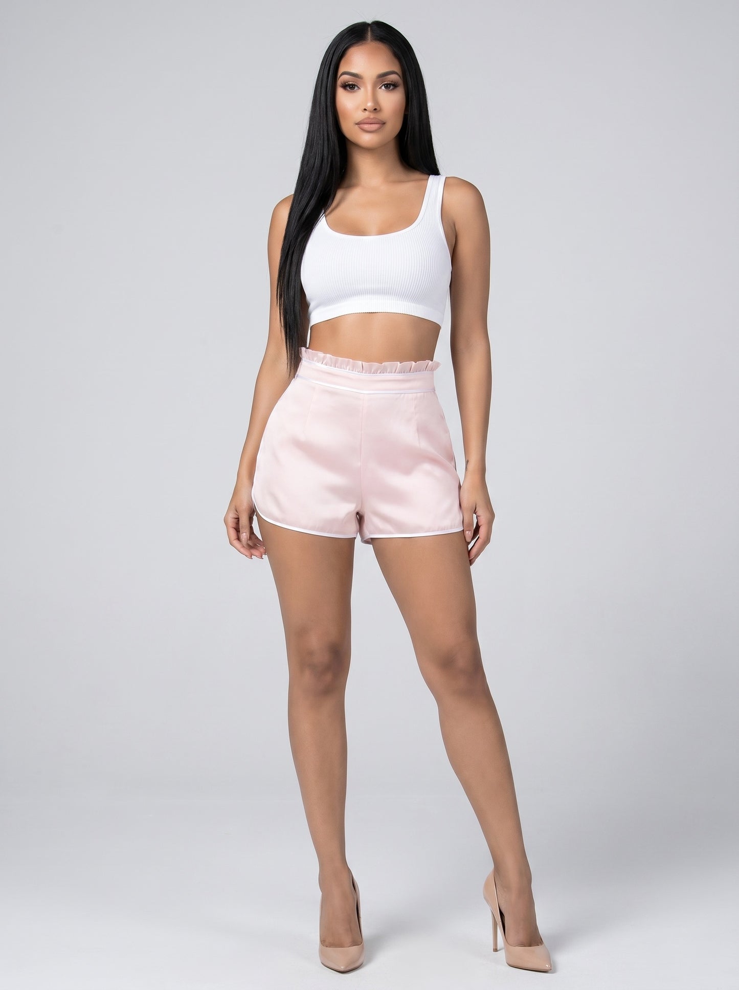 Perla Satin Dressy Short on model