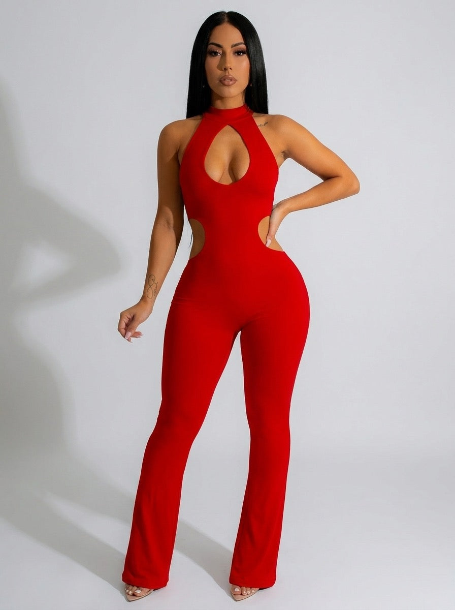 Petra Halter Cutout Bodycon Jumpsuit on model
