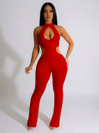 Petra Halter Cutout Bodycon Jumpsuit on model