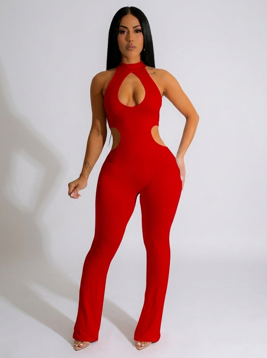 Petra Halter Cutout Bodycon Jumpsuit on model