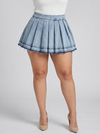 Pia Pleated Denim Mini Skirt on model