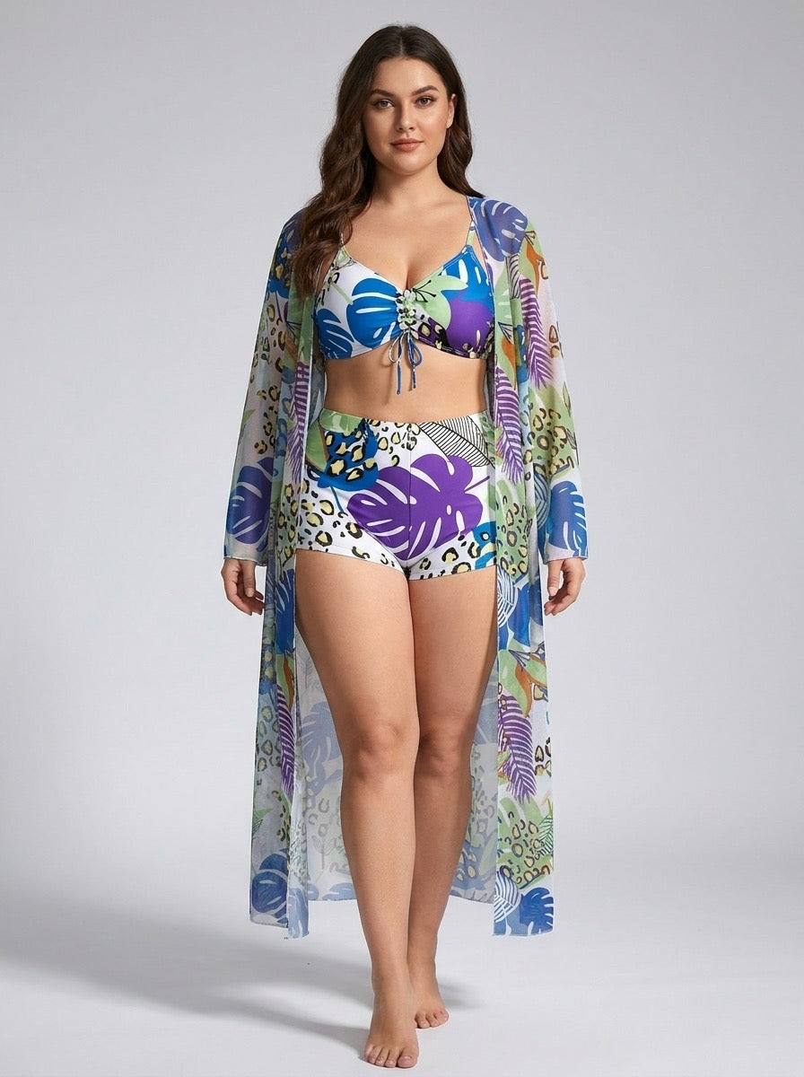 Portofina Tropical Boyshort Swim Set on model