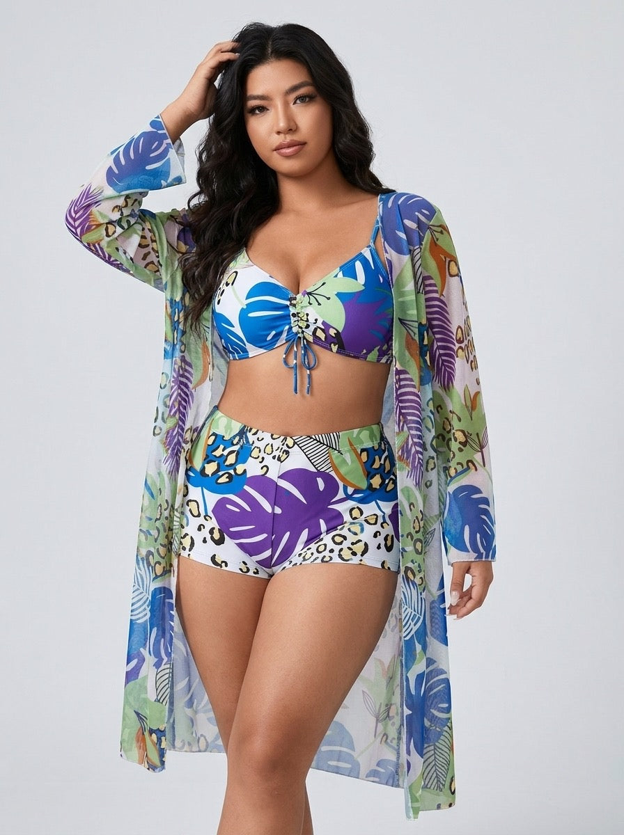 Portofina Tropical Boyshort Swim Set on model