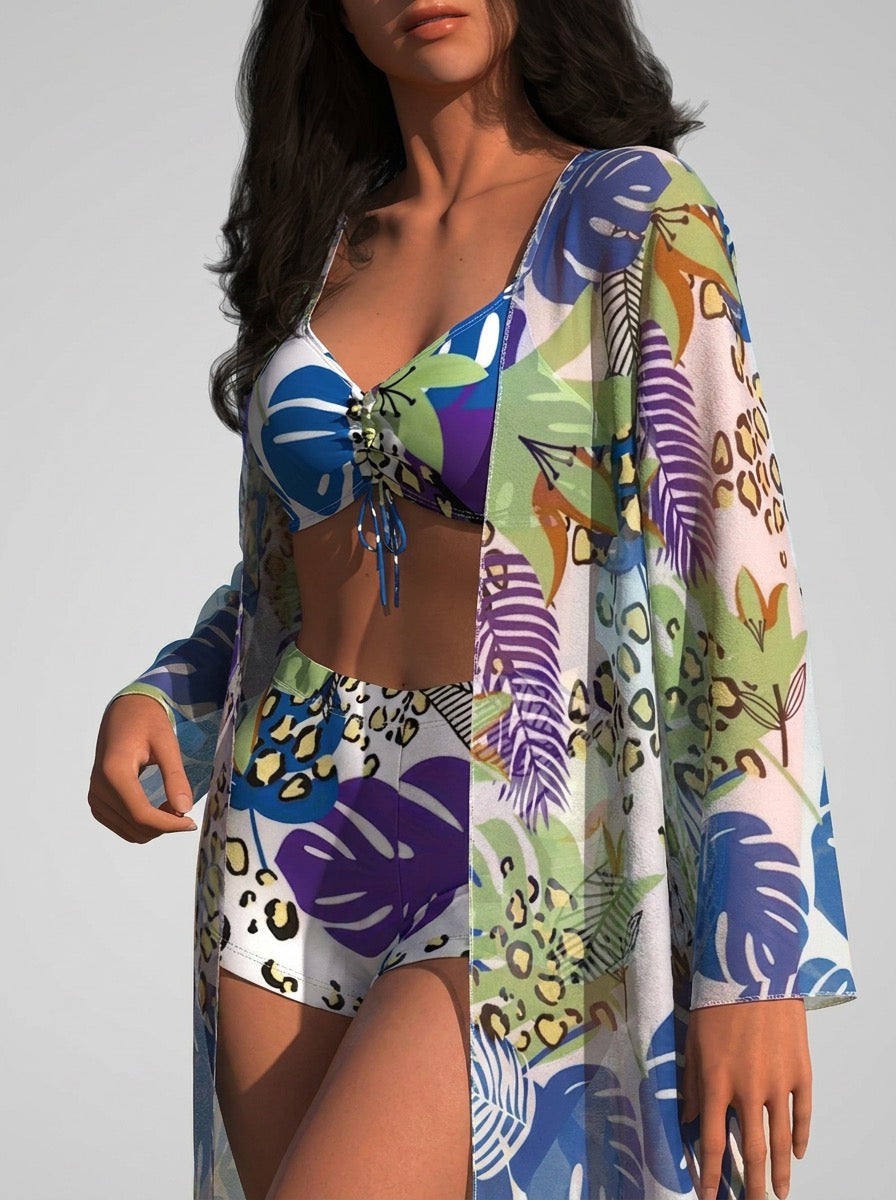 Portofina Tropical Boyshort Swim Set on model