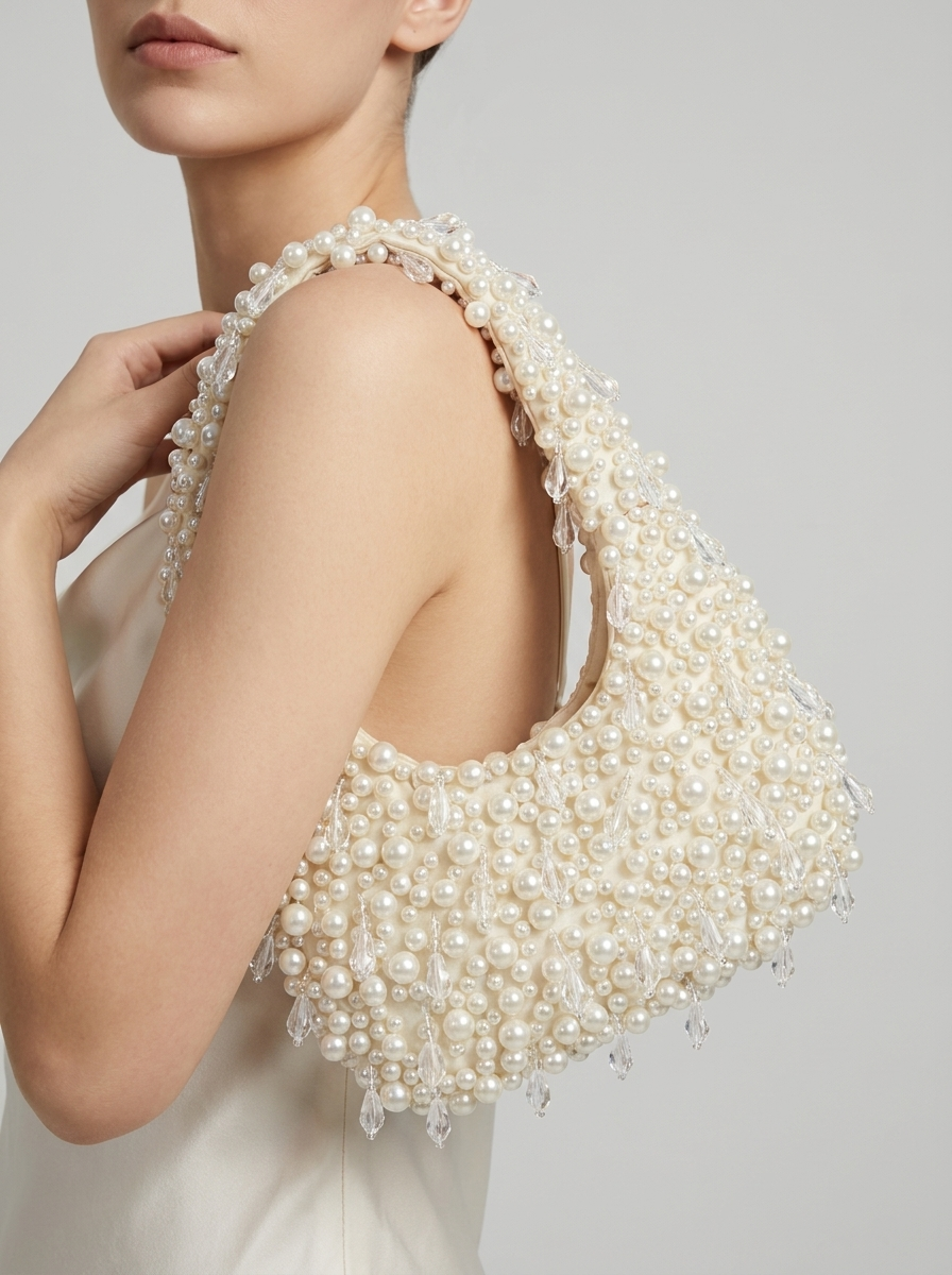Priscilla Hand-Beaded Pearl Shoulder Bag on model