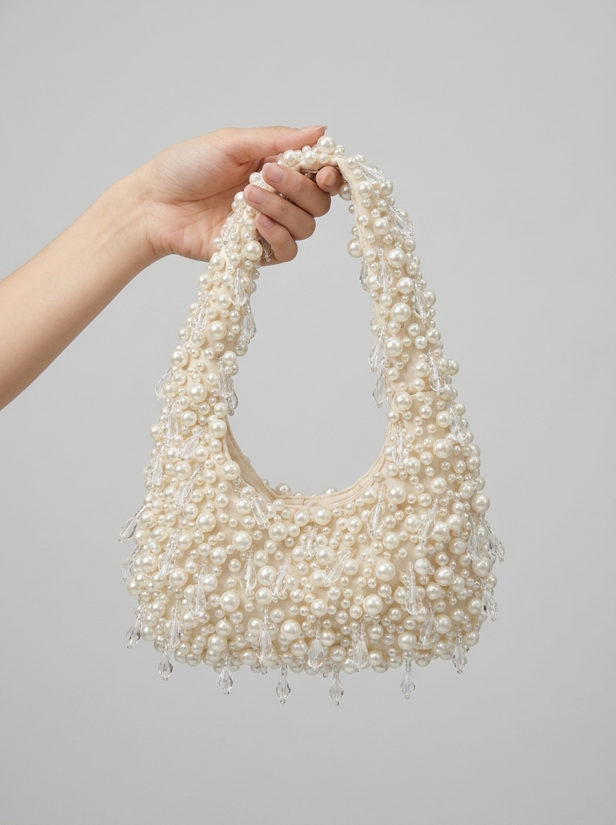 Priscilla Hand-Beaded Pearl Shoulder Bag on model