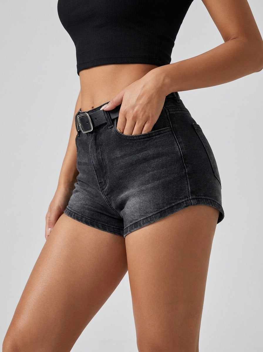 Procida Low-Rise Belted Denim Shorts on model