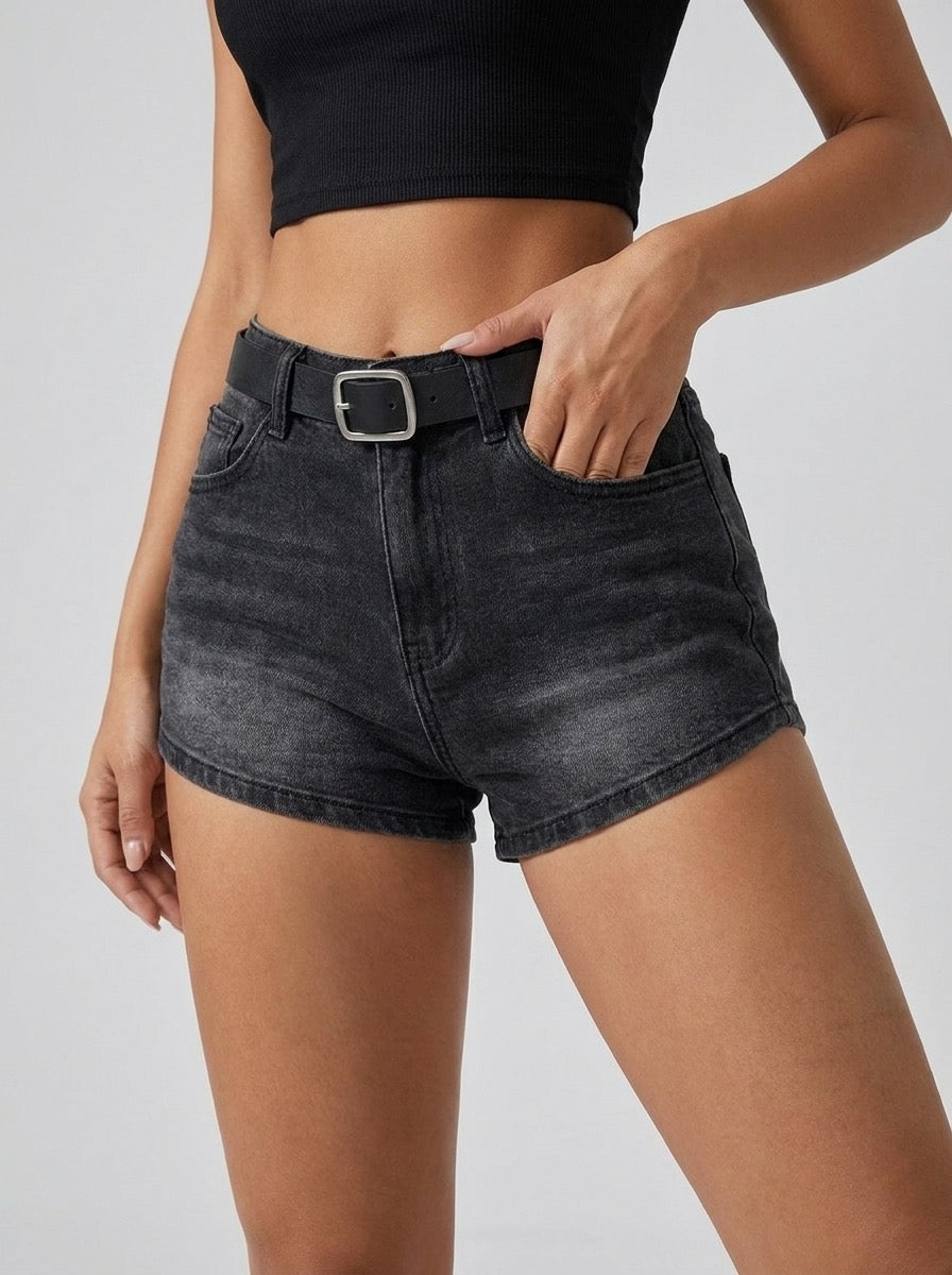 Procida Low-Rise Belted Denim Shorts on model