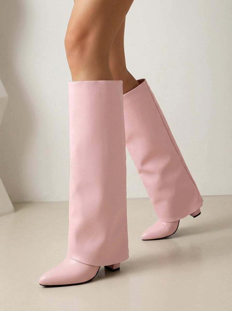Raffaella Fold-Over Knee-High Wedge Boots on model