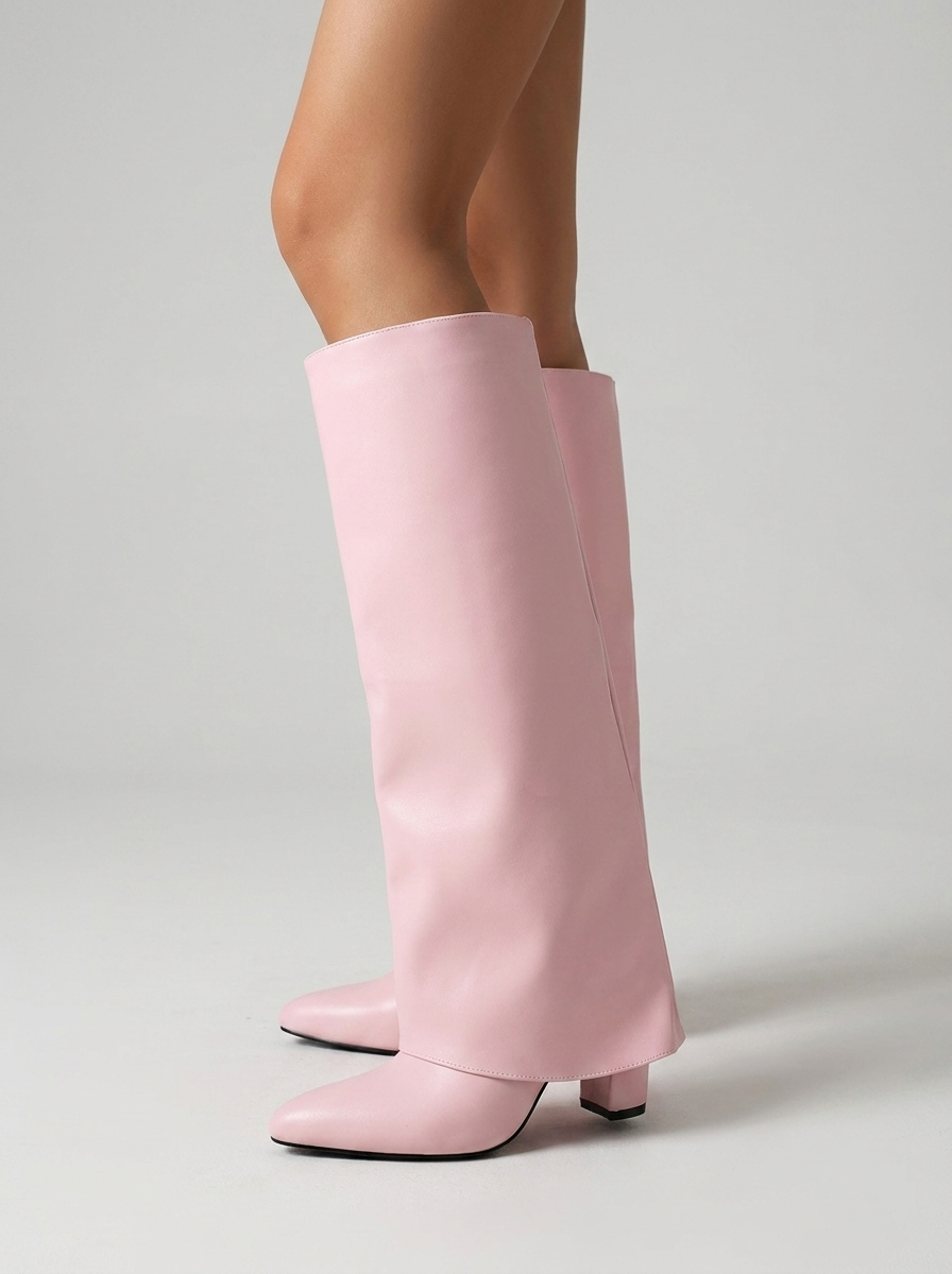 Raffaella Fold-Over Knee-High Wedge Boots on model