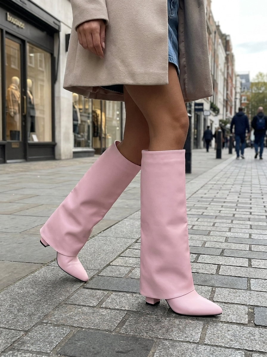 Raffaella Fold-Over Knee-High Wedge Boots on model