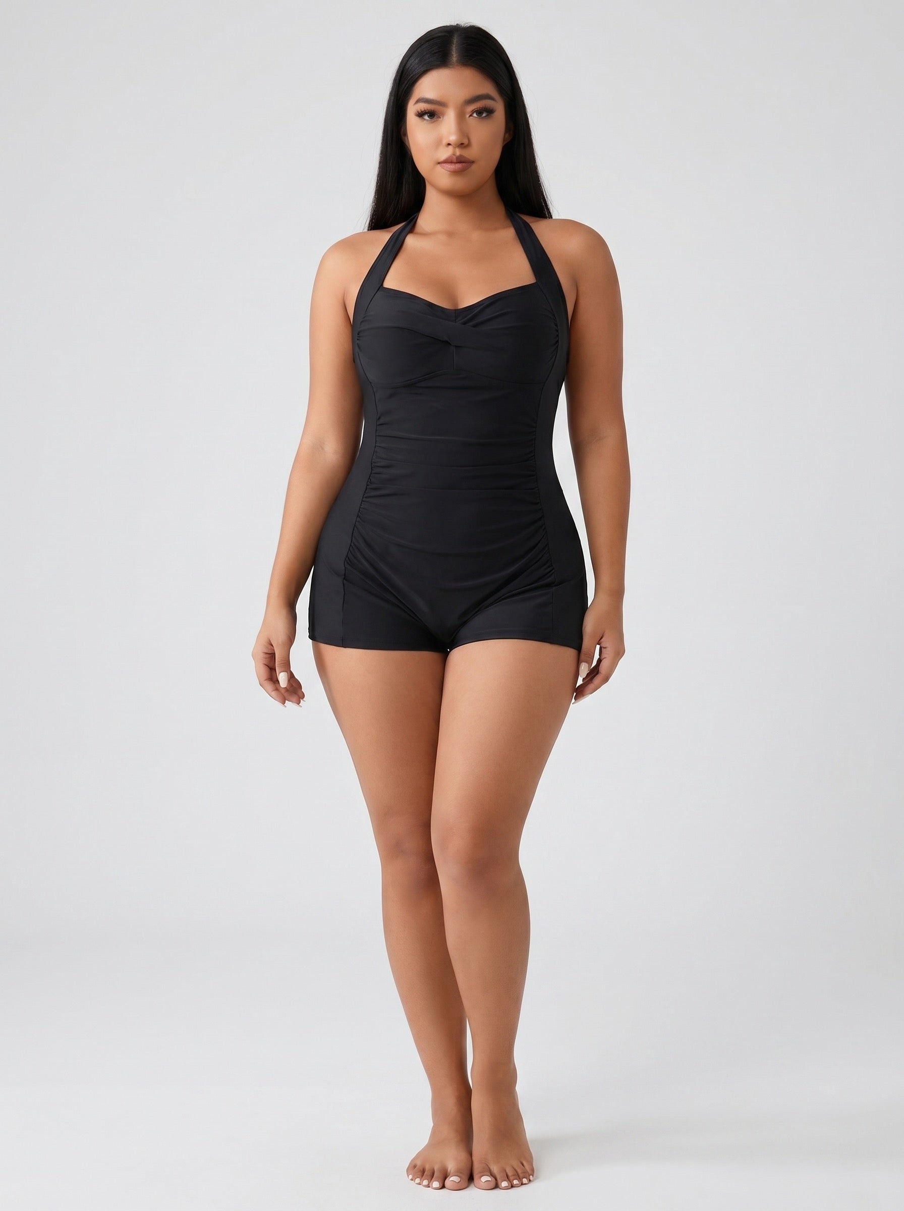 Renata Ruched Halter One-Piece on model