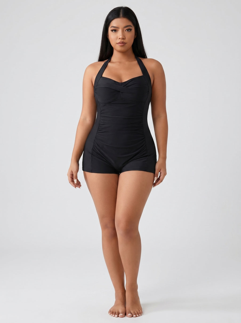 Renata Ruched Halter One-Piece on model
