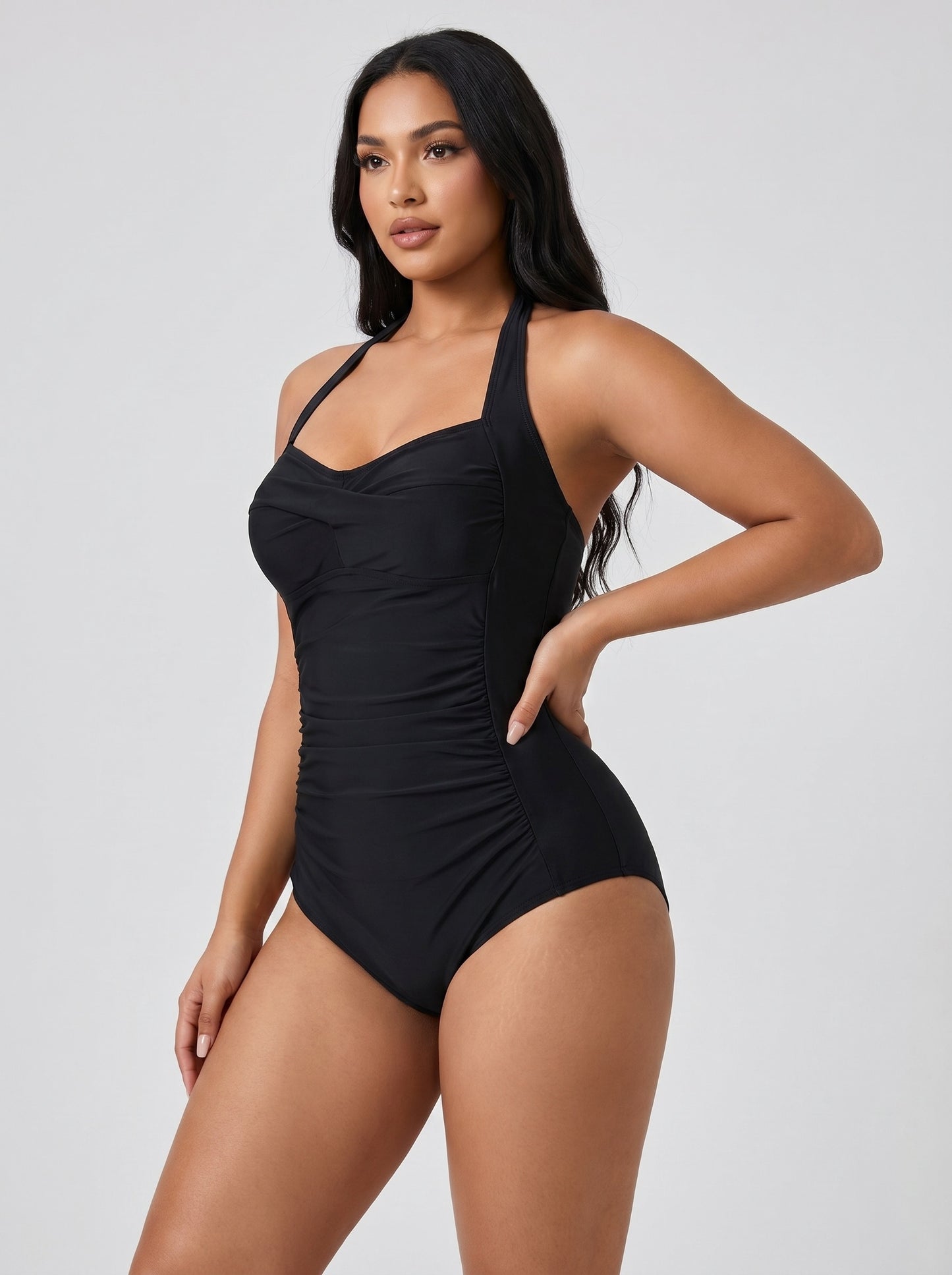 Renata Ruched Halter One-Piece on model