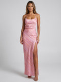 Rivella High-Slit Satin Maxi Skirt on model